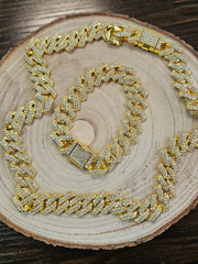 14mm Iced Out Cuban Chain Necklace & Bracelet Set – Hip Hop Bling Rhinestone Jewelry for Unisex