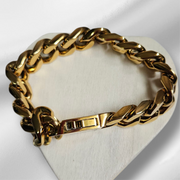 Luxury 14mm Real 18K Gold Plated Cuban Link Bracelet – Men's Durable Stainless Steel Hand Chain with Spring Buckle Clasp
