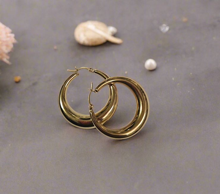 18K Gold-Plated Chunky Hoop Earrings for Women