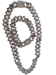 14mm Iced Out Cuban Chain Necklace & Bracelet Set – Hip Hop Bling Rhinestone Jewelry for Unisex