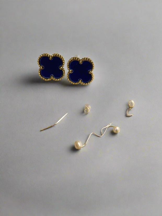 18K Gold Clover Stud Earrings 15mm