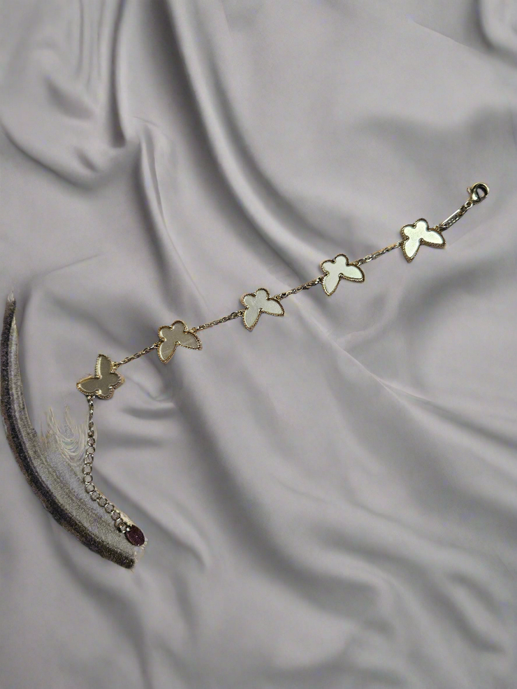 Gold-Plated Clover & Butterfly Charm Bracelet