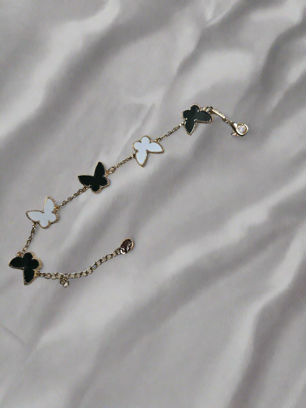Gold-Plated Clover & Butterfly Charm Bracelet