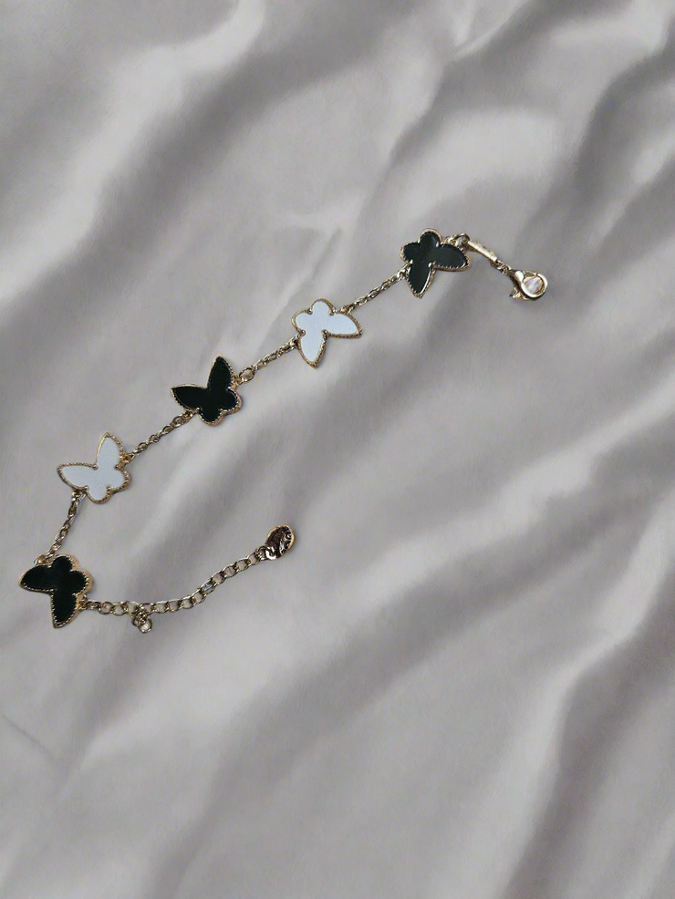 Gold-Plated Clover & Butterfly Charm Bracelet