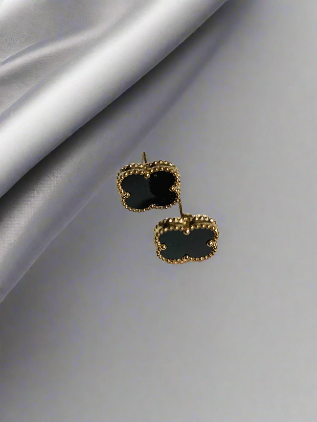 18K Gold Clover Stud Earrings 15mm