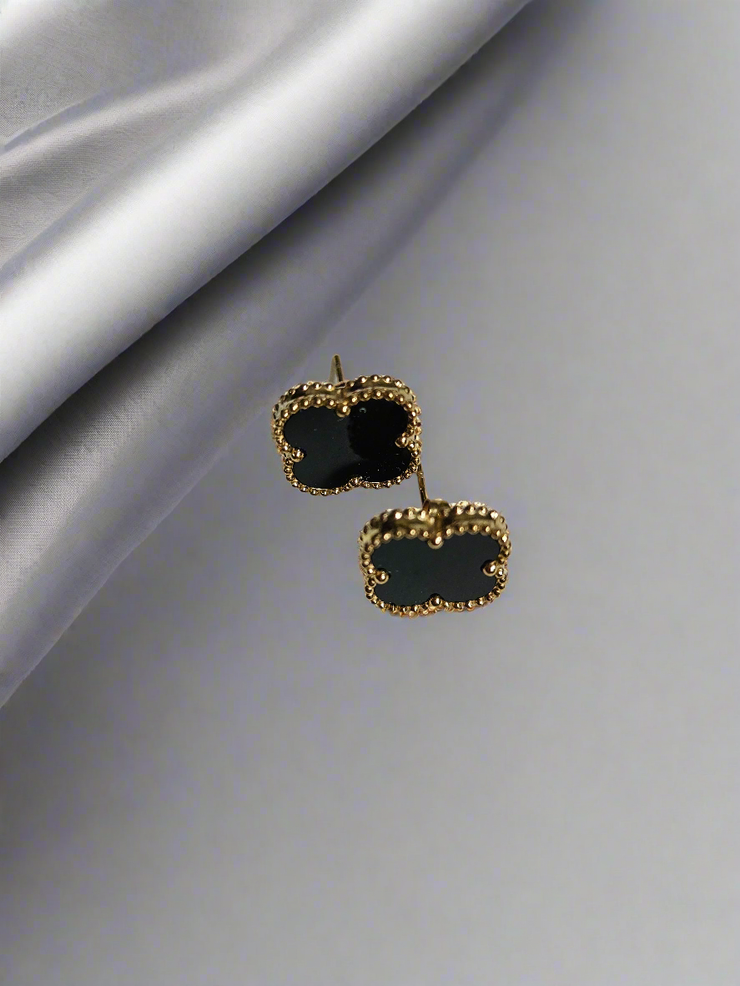18K Gold Clover Stud Earrings 15mm