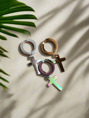 Punk Cross Hoop Earrings | Non-Pierced Titanium Steel Luxury Unisex Jewelry