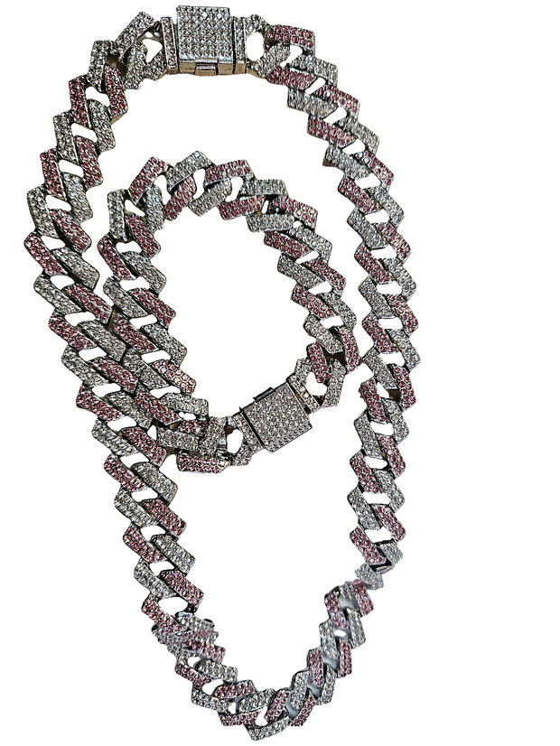 14mm Iced Out Cuban Chain Necklace & Bracelet Set – Hip Hop Bling Rhinestone Jewelry for Unisex