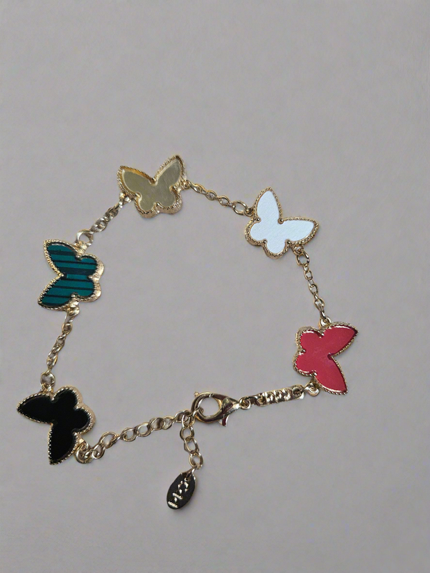 Gold-Plated Clover & Butterfly Charm Bracelet