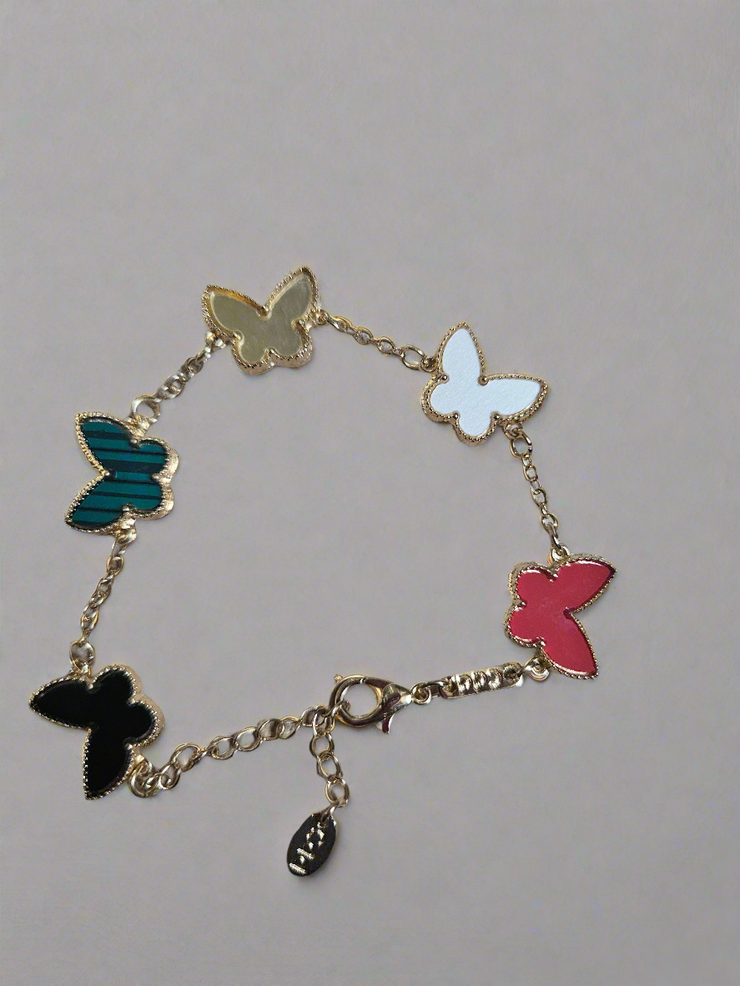 Gold-Plated Clover & Butterfly Charm Bracelet