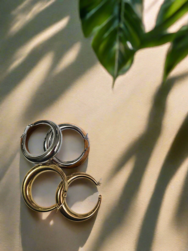 18K Gold-Plated Chunky Hoop Earrings for Women