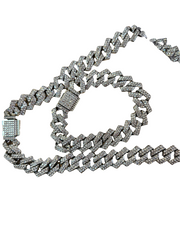 14mm Iced Out Cuban Chain Necklace & Bracelet Set – Hip Hop Bling Rhinestone Jewelry for Unisex