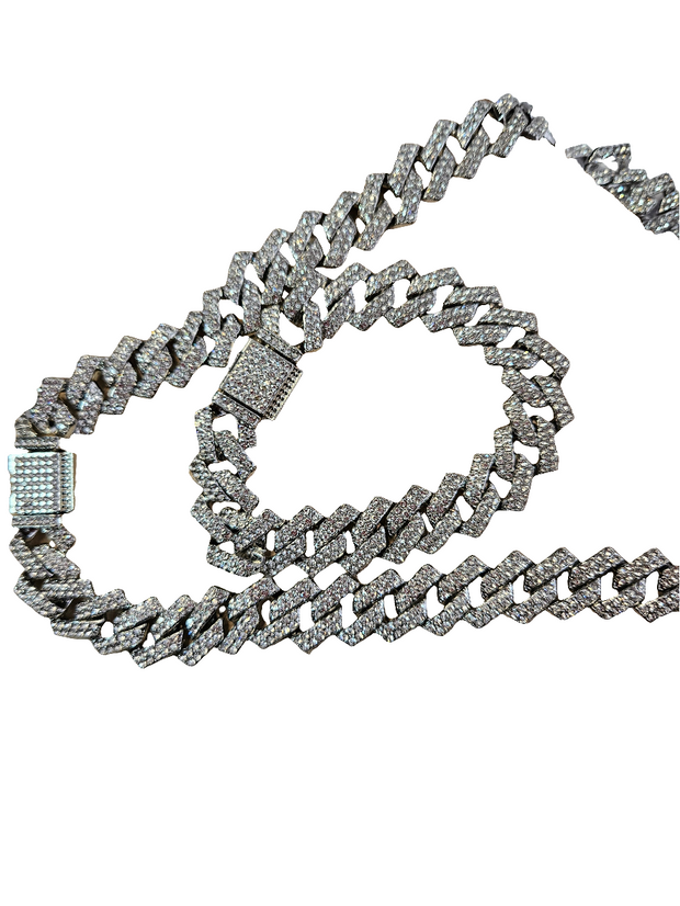 14mm Iced Out Cuban Chain Necklace & Bracelet Set – Hip Hop Bling Rhinestone Jewelry for Unisex