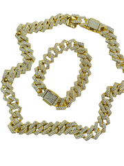 14mm Iced Out Cuban Chain Necklace & Bracelet Set – Hip Hop Bling Rhinestone Jewelry for Unisex