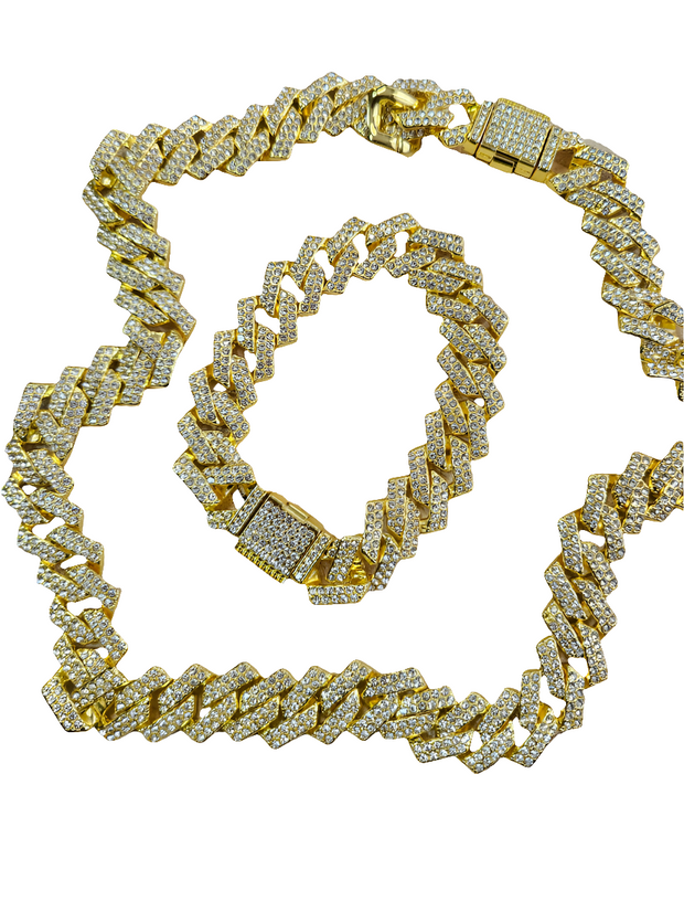 14mm Iced Out Cuban Chain Necklace & Bracelet Set – Hip Hop Bling Rhinestone Jewelry for Unisex