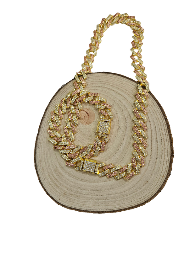 14mm Iced Out Cuban Chain Necklace & Bracelet Set – Hip Hop Bling Rhinestone Jewelry for Unisex