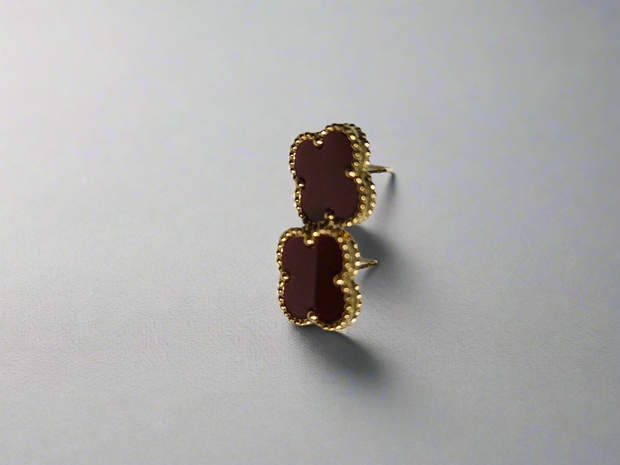 18K Gold Clover Stud Earrings 15mm