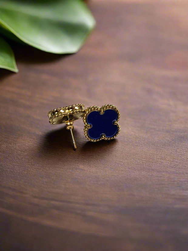 18K Gold Clover Stud Earrings 15mm