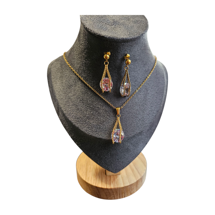 S-126 Elegant Xuping Zircon Jewelry Set – 24K Gold Plated Stainless Steel | Romantic Gift
