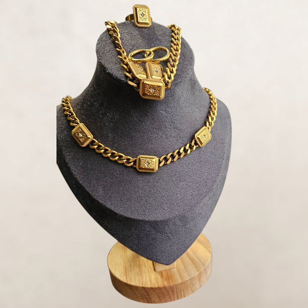 Luxury 18K Gold-Plated 4-Piece Zircon Jewelry Set