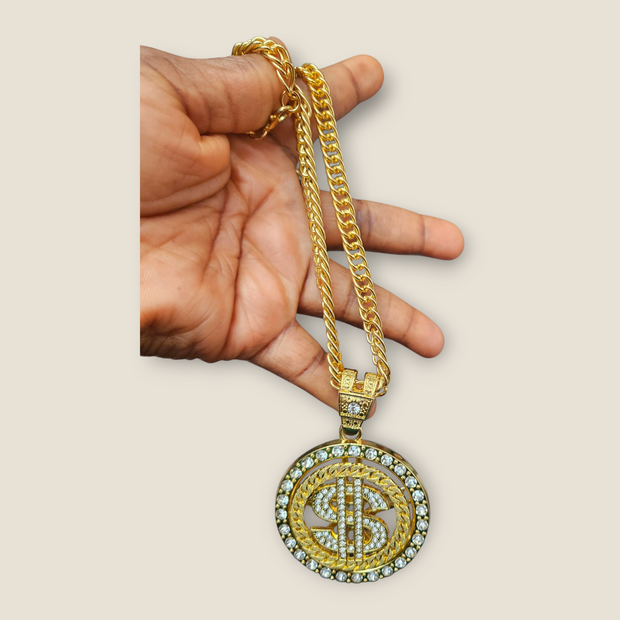 Luxury Gold & Silver Dollar Sign Pendant Chain