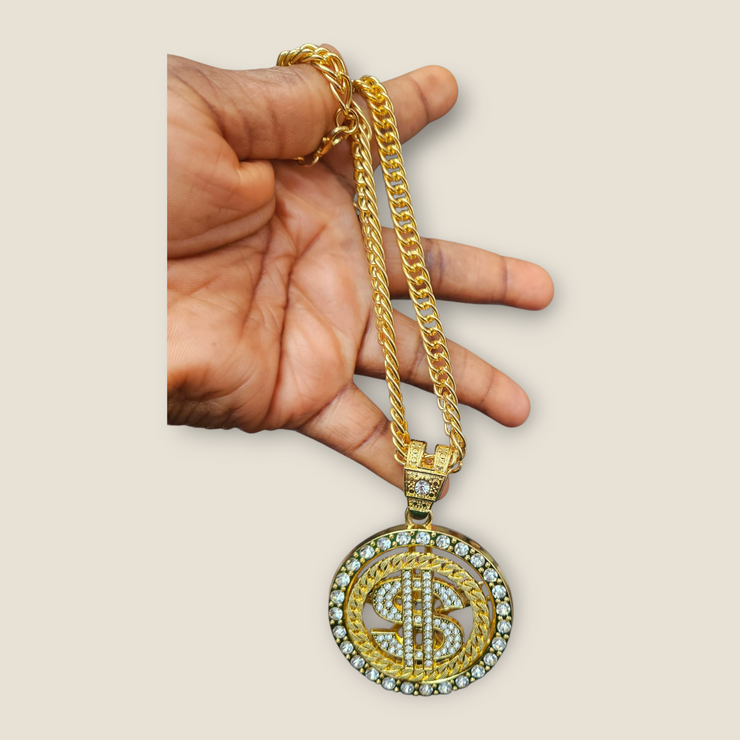 Luxury Gold & Silver Dollar Sign Pendant Chain