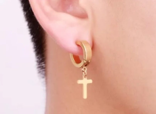 Punk Cross Hoop Earrings | Non-Pierced Titanium Steel Luxury Unisex Jewelry