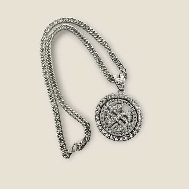 Luxury Gold & Silver Dollar Sign Pendant Chain