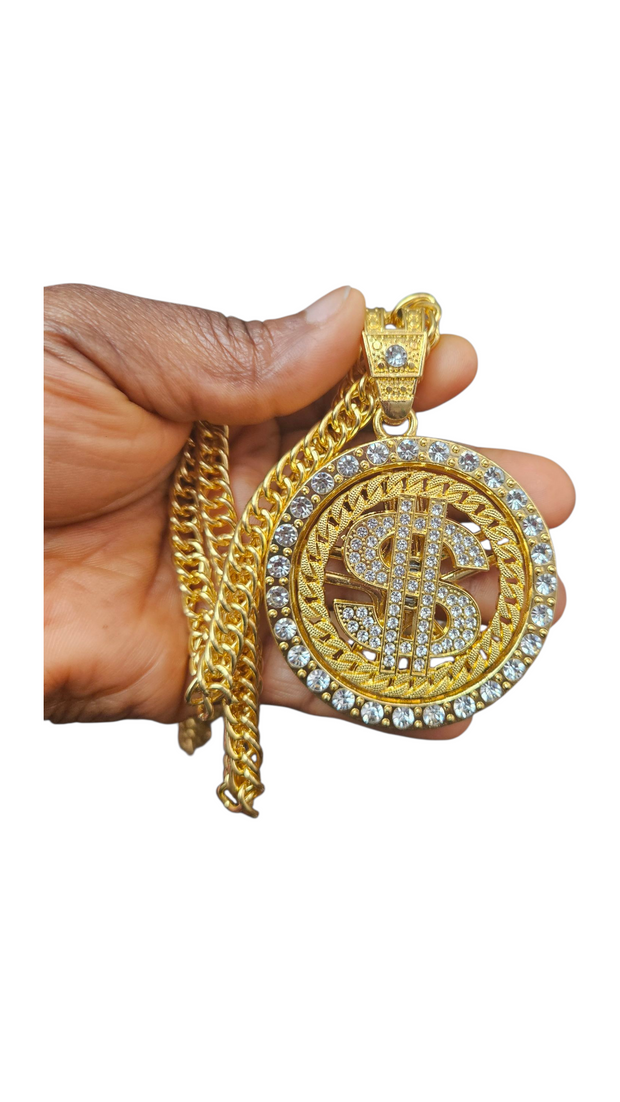 Luxury Gold & Silver Dollar Sign Pendant Chain