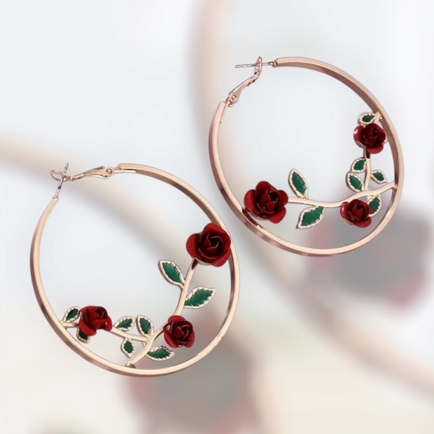 Luxury Oversized Rose Flower Hoop Earrings – Elegant Romantic Statement Jewelry for Women