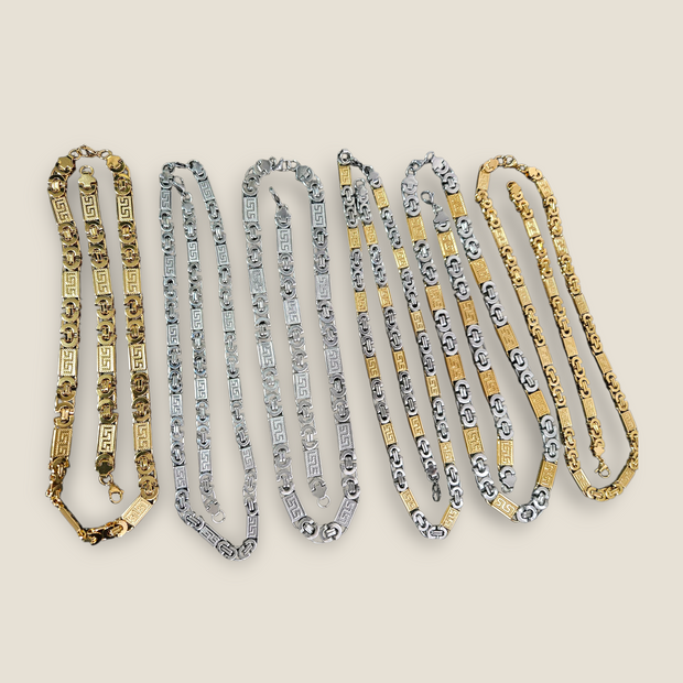 Men’s & Women’s Stainless Steel Statement Necklace
Luxury Greek Key Link Chain Necklace (Gold, Silver, Two-Tone)