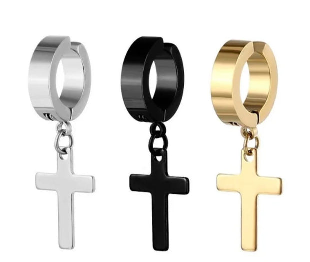 Punk Cross Hoop Earrings | Non-Pierced Titanium Steel Luxury Unisex Jewelry