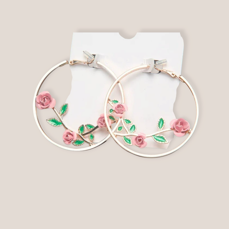 Luxury Oversized Rose Flower Hoop Earrings – Elegant Romantic Statement Jewelry for Women