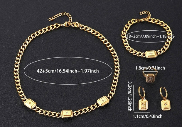 Luxury 18K Gold-Plated 4-Piece Zircon Jewelry Set
