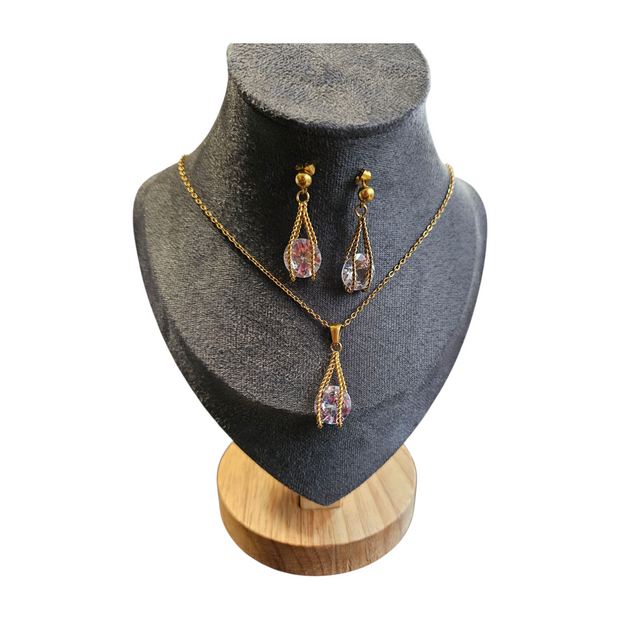 S-126 Elegant Xuping Zircon Jewelry Set – 24K Gold Plated Stainless Steel | Romantic Gift