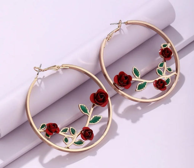 Luxury Oversized Rose Flower Hoop Earrings – Elegant Romantic Statement Jewelry for Women
