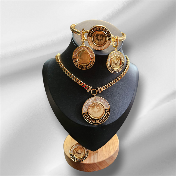 Dubai-Style 18K Gold Coin Jewelry Set 4-Piece